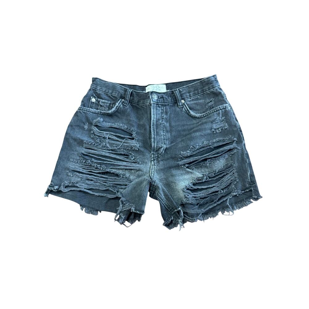 We the Free Distressed Cut-Off Black Denim Shorts Size 28